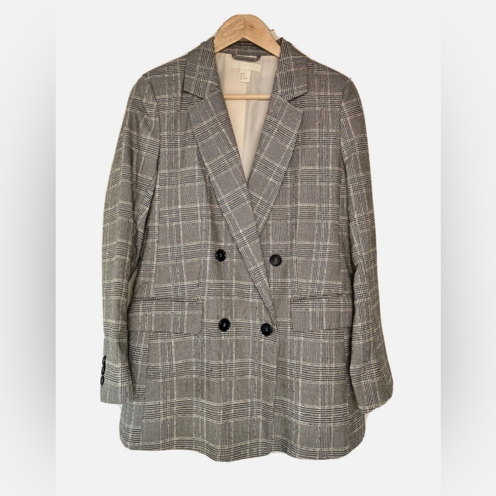 H&M, Double Breasted Blazer, Grey Check, Size US 10